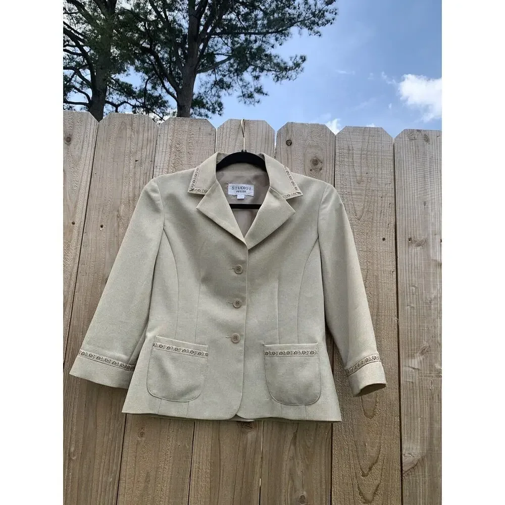 Vintage Studio 1 Blazer Women's 6 Petite Career Business Floral‎ Button Work